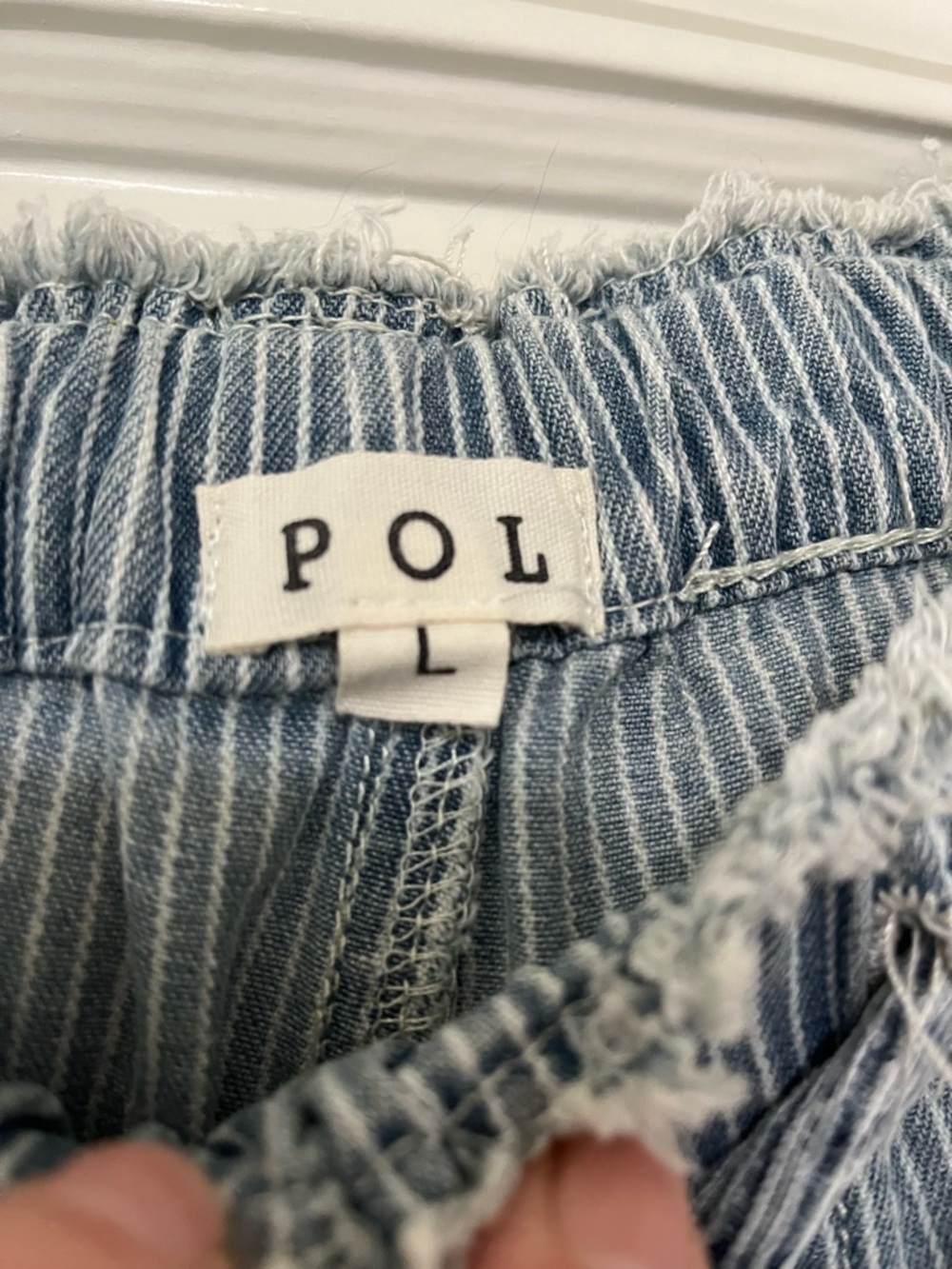 POL Camille Striped Light Blue Denim Shorts with Frayed Edge NWOT - Picture 4 of 5